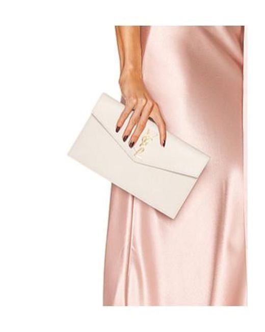 Saint Laurent Natural Uptown Logo Plaque Clutch Bag