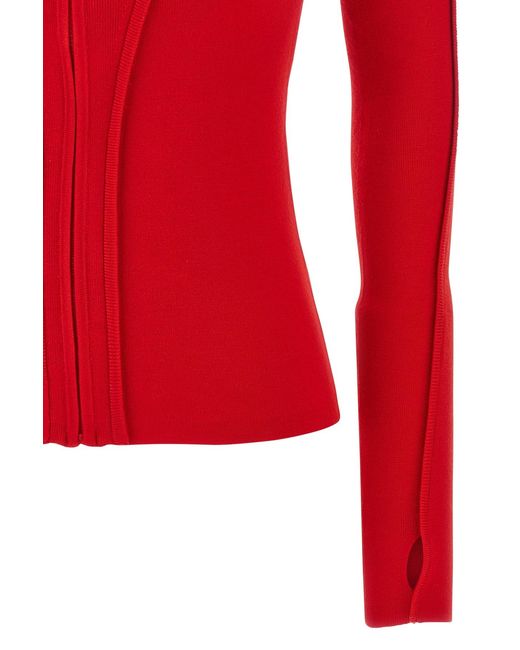 Victoria Beckham Red Zip-Up Knitted Hoodie