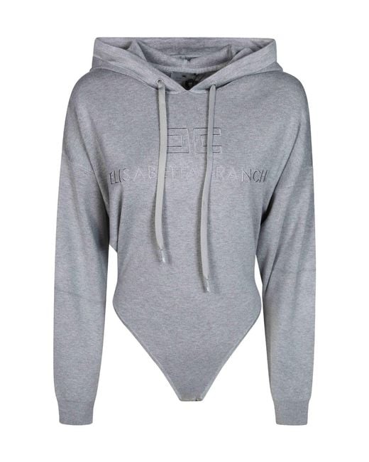 Elisabetta Franchi Gray Hooded Bodysuit