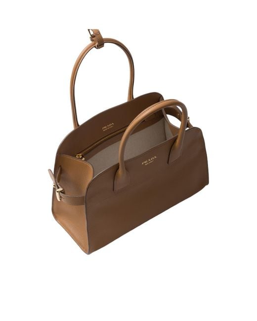 Prada Brown Logo-Lettering Medium Top Handle Bag