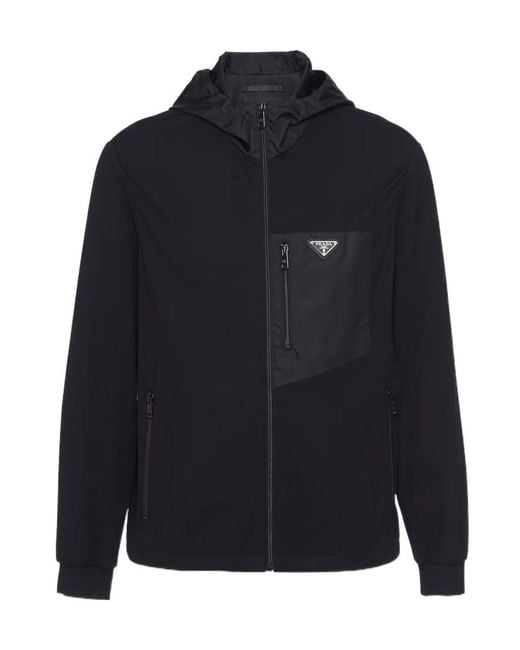 Prada Blue Logo Plaque Zip-Up Hoodie for men
