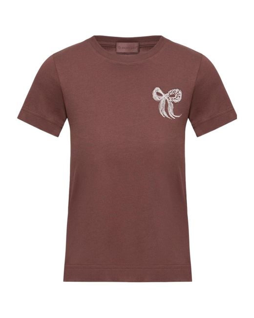 Moncler Brown Embroidered Bow Cotton T-Shirt