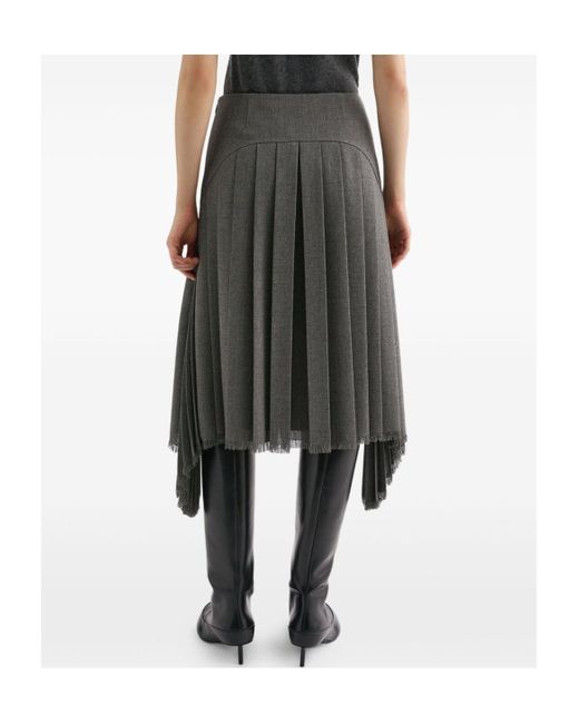 Jil Sander Gray Asymmetric Pleated Midi Skirt