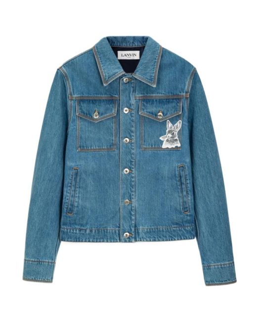 Lanvin Blue Floral Patterned Button-Up Denim Jacket