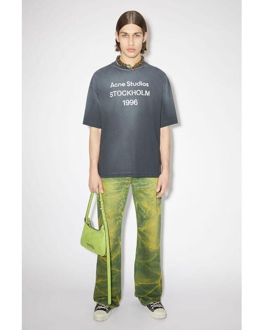 Acne Green Cracked Leather Shoulder Bag for men