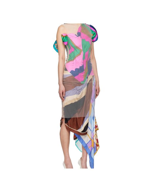 MARINE SERRE White Scarf-Detailed Asymmetric Midi Dress