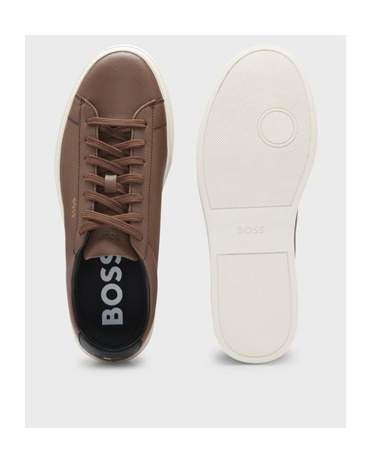 Boss Brown Leather Sneakers for men