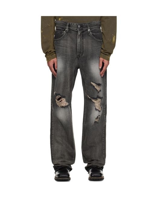we11done Gray Ripped Denim Trouser for men
