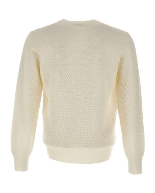 Kangra Cashmere White Kangra Textured Crew Neck Knitted Sweater for men
