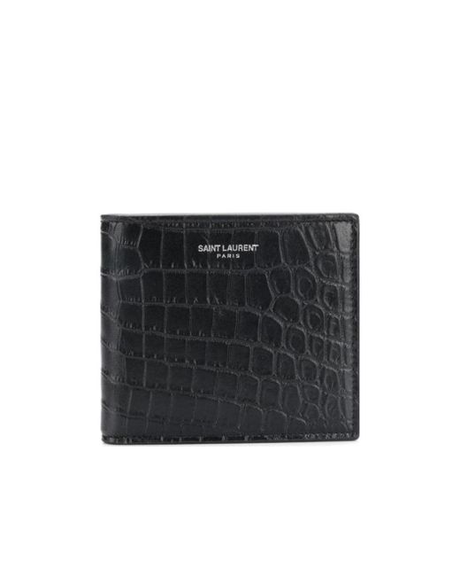 Saint Laurent Black East/West Embossed Bi-Fold Wallet for men