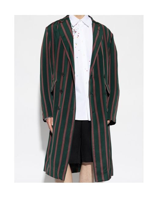 Dries Van Noten Green Striped Coat for men