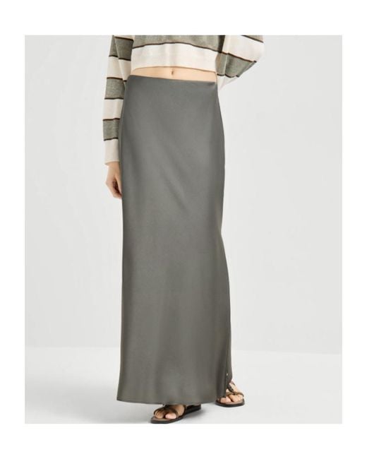 Brunello Cucinelli Gray Slit Detailed Maxi Skirt