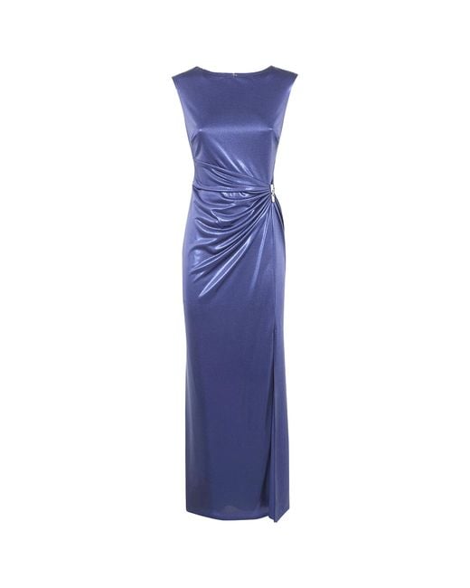 Ralph Lauren Blue Lauren Metallic Effect Draped Embellished Dress