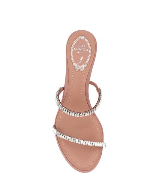 Rene Caovilla Pink Spark Crystal-Strap Heeled Sandals