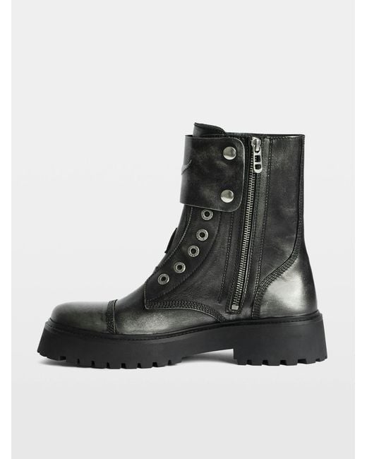 Zadig & Voltaire Black Leather Combat Boots