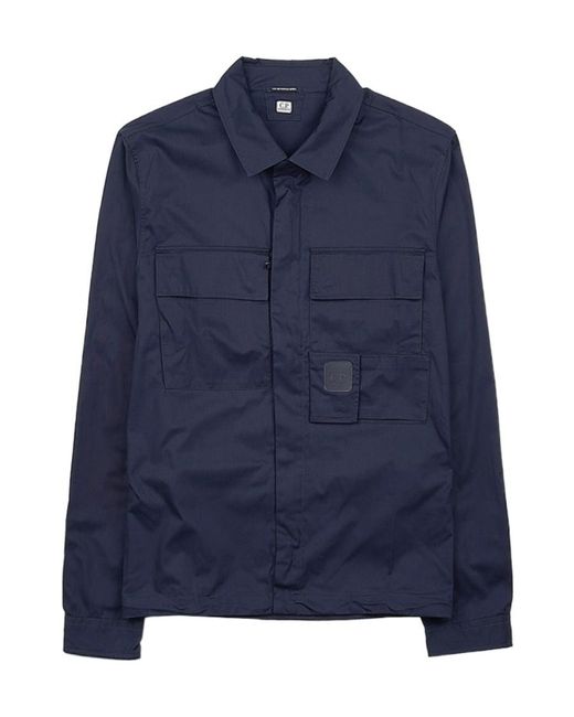 C P Company Blue Logo-Embroidered Cotton Shirt for men