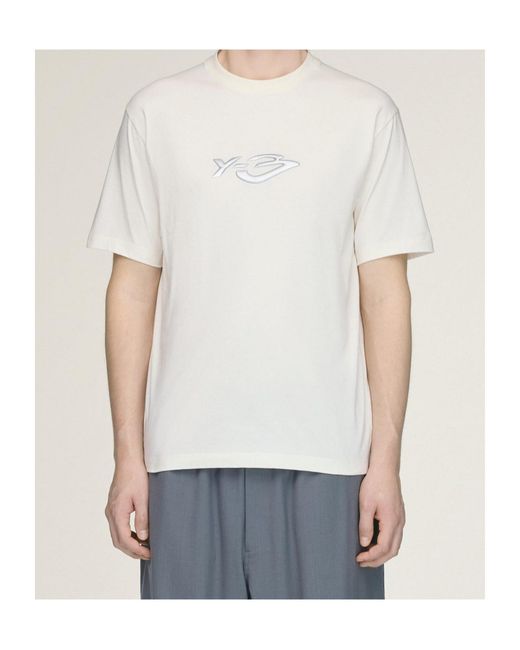 Y-3 White Liquid Logo Short Sleeve Tee for men