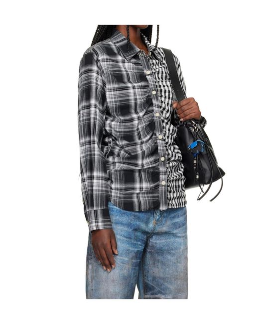 ANDERSSON BELL Black Pleated Plaid Shirt