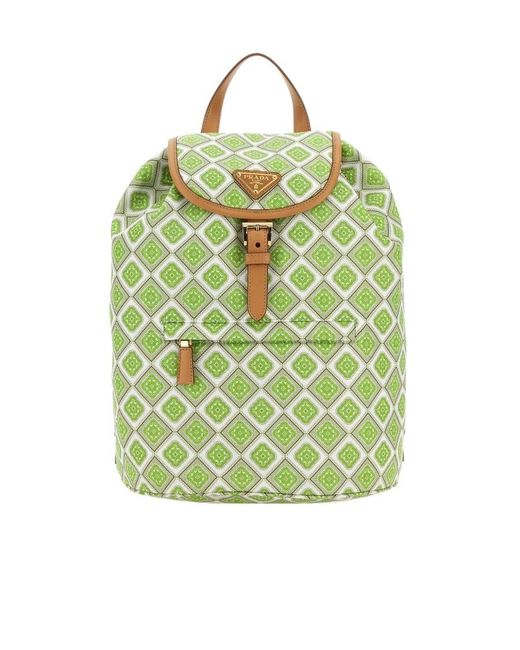 Prada Green Geometric-Print Drawstring Backpack