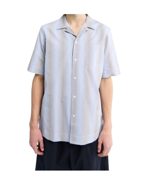 Dries Van Noten Blue Short Sleeve Striped Shirt for men