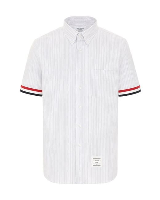 Thom Browne White Striped Short-Sleeve Buttoned Shirt for men