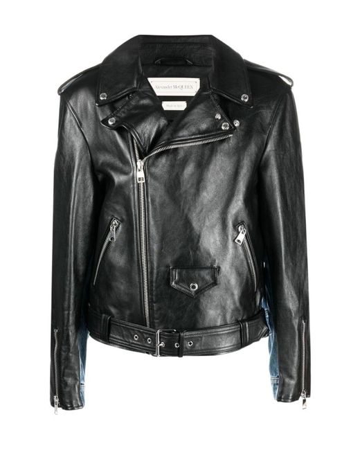 McQueen Black Panelled Biker Jacket for men