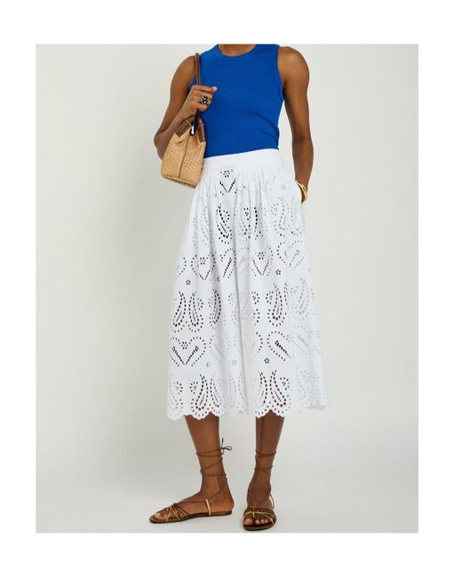 Etro White Pleated Embroidered Cotton-Blend Midi Skirt