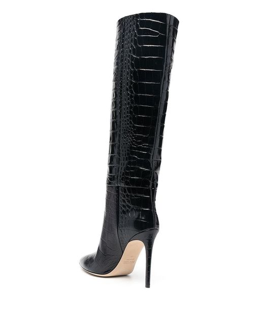 Paris Texas Black Embossed Knee-High Stiletto Boots