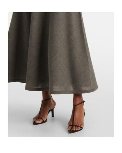 Jil Sander Gray Tie-Neck Virgin Wool Canvas Midi Dress