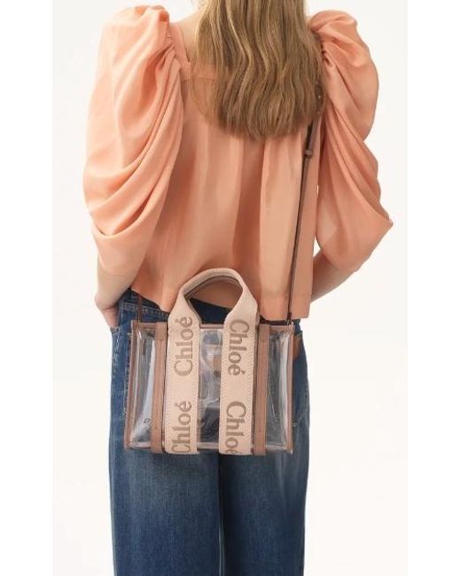 Chloé Pink Chloé Woody Logo Detailed Tote Bag