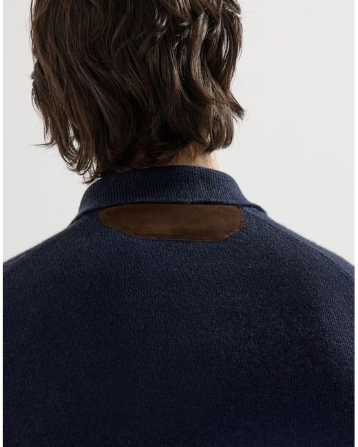 Brunello Cucinelli Blue Cashmere Cardigan With Shirt-Style Collar And Buttons for men