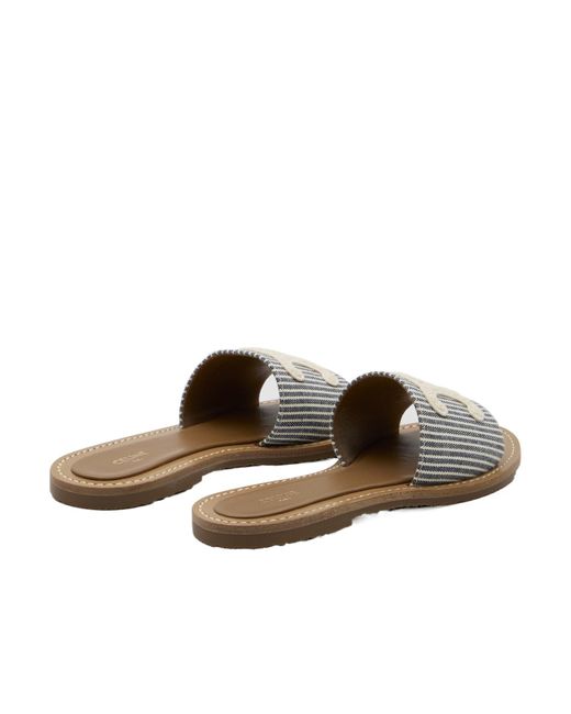 【CELINE】LYMPIA MULES CELINE LYMPIA MULE IN Striped Textile with Triomphe - BLUE