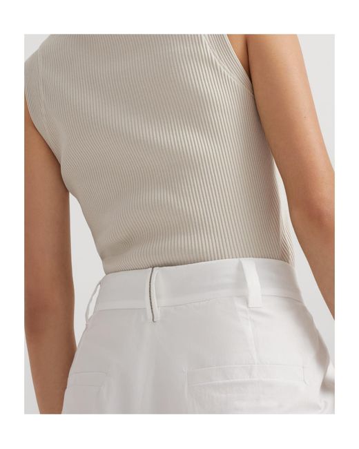 Brunello Cucinelli White Pleated Wide-Leg Trousers