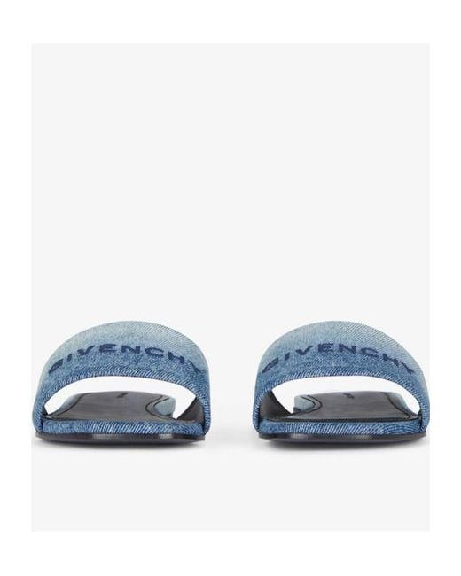 Givenchy Blue Logo Detailed Denim Flat Mules