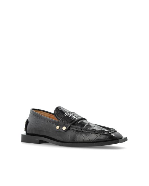 Ganni Black Studs Square-Toe Loafers