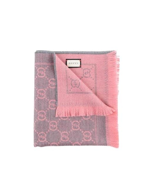 Gucci Pink Gg Supreme Jacquard Scarf