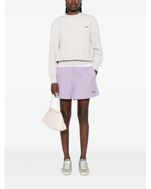 Autry Purple Embroidered Poplin Stripe Shorts