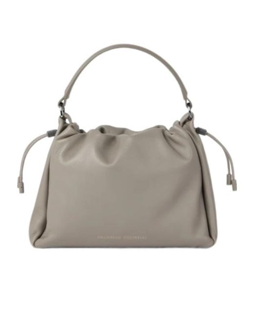 Brunello Cucinelli Gray Embellished Soft Pouch Bag