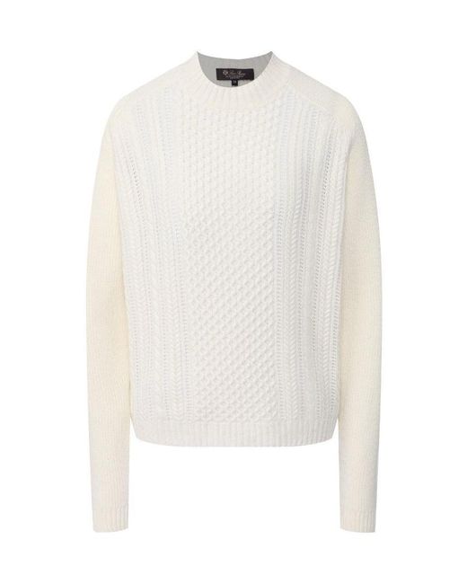 Loro Piana White Knitted Pattern Pullover