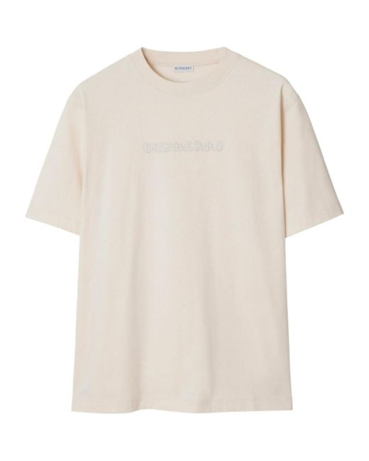 Burberry White Logo-Embroidered T-Shirt for men