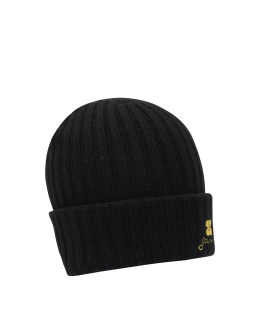 Ganni Black Wool Blend Beanie