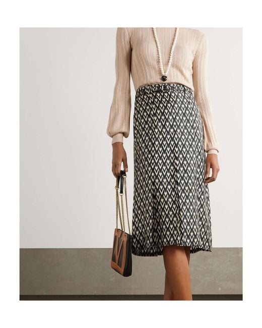 Valentino Black Toute La V Pleated Midi Skirt