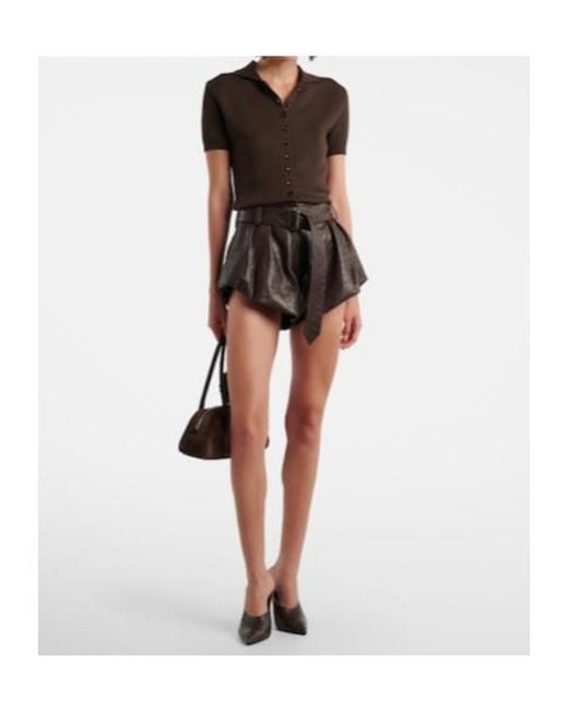 Magda Butrym Brown Belted Leather Shorts