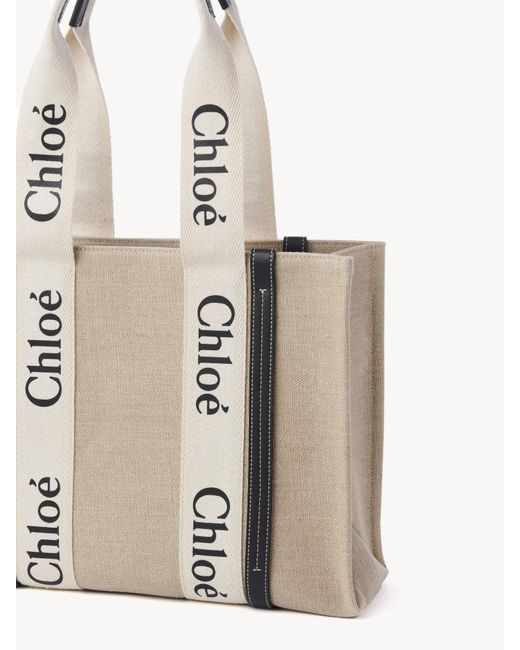 Chloé Natural Chloé Woody Logo Strap Shoulder Bag