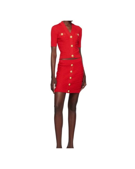 Balmain Red Buttoned Knit Miniskirt