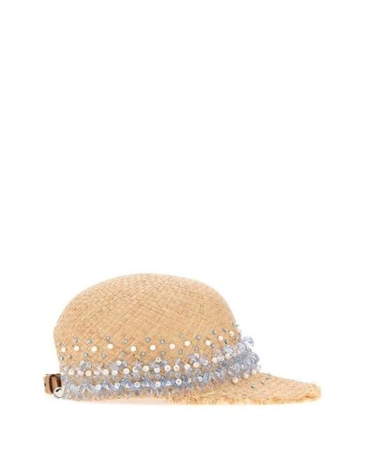 Prada White Embellished Rafia Baseball Hat