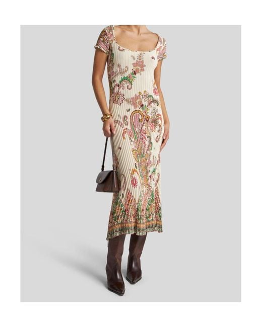 Etro Metallic Floral Motif Ribbed Dress