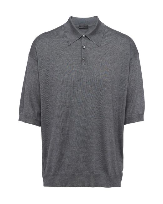 Prada Gray Silk Polo Shirt for men