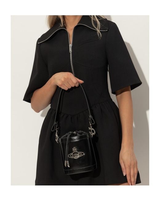 Vivienne Westwood Black Logo Plaque Chain Linked Bucket Bag