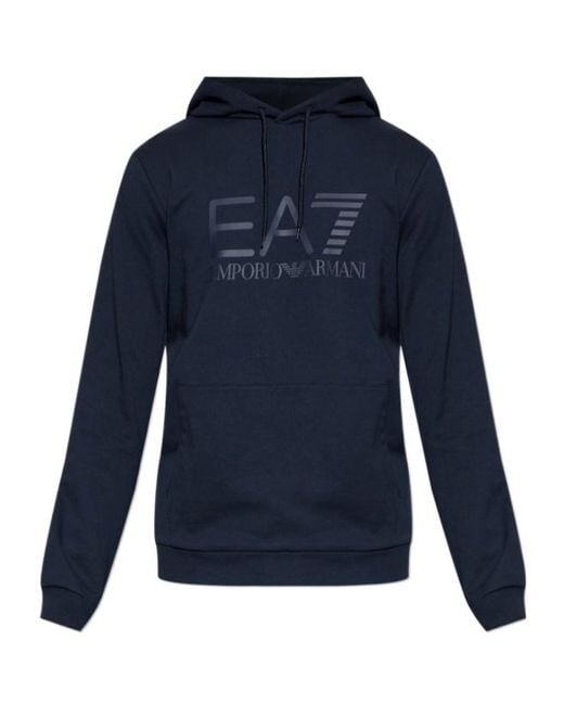 EA7 Blue Logo-Print Drawstring Hoodie for men